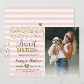 ピンクの金ゴールドSweet sixteen16歳の誕生日パーティーの写真 招待状 (正面/裏面)