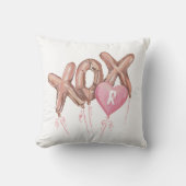 ピンクの金ゴールドXOXハート吹き出しバレンタインモノグラム クッション (正面)