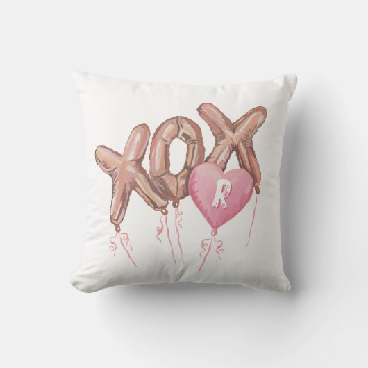 ピンクの金ゴールドXOXハート吹き出しバレンタインモノグラム クッション (正面)