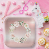 ピンクの金属フローラ赤面水の色ベビーシャワー ペーパープレート (パーティー)