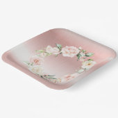 ピンクの金属フローラ赤面水の色ベビーシャワー ペーパープレート (傾斜あり)