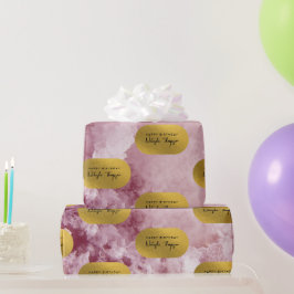 ピンクの金箔の海の結晶の署名スクリプト ラッピングペーパー