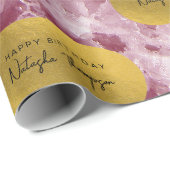 ピンクの金箔の海の結晶の署名スクリプト ラッピングペーパー (ロールコーナー)