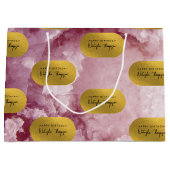 ピンクの金箔の海の結晶の署名スクリプト ラージペーパーバッグ (正面)