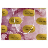 ピンクの金箔の海の結晶の署名スクリプト ラージペーパーバッグ (裏面)