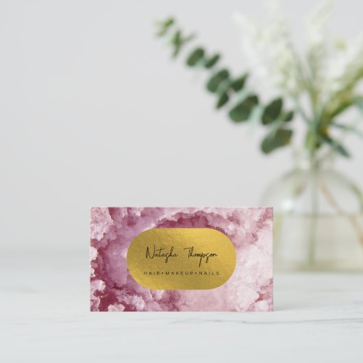 ピンクの金箔の海の結晶メイクアップヘア爪、 ネイル 名刺 (スタンド正面)