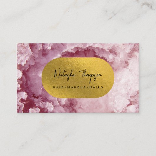 ピンクの金箔の海の結晶メイクアップヘア爪、 ネイル 名刺 (正面)