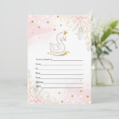 ピンクの金色のスワン水彩画の招待状を記入してください 招待状 (スタンド正面)