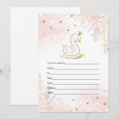 ピンクの金色のスワン水彩画の招待状を記入してください 招待状 (正面/裏面)