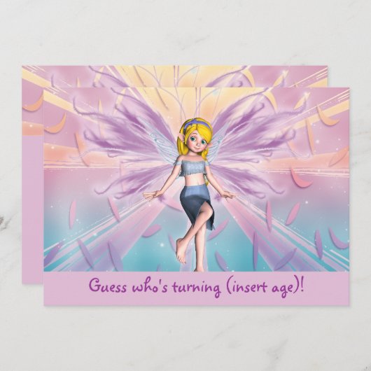 ピンクの金髪パーソナライズされたの妖精の誕生日 招待状 (正面/裏面)