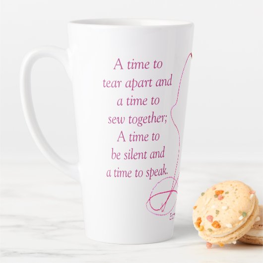 ピンクの針と糸と聖書聖句ラテマグカップ カフェラテマグ (インサイチュ)