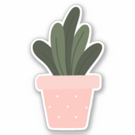 ピンクの鉢のグリーンの観葉植物の透明ステッカー シール