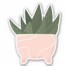 ピンクの鉢のグリーンの観葉植物の透明ステッカー シール