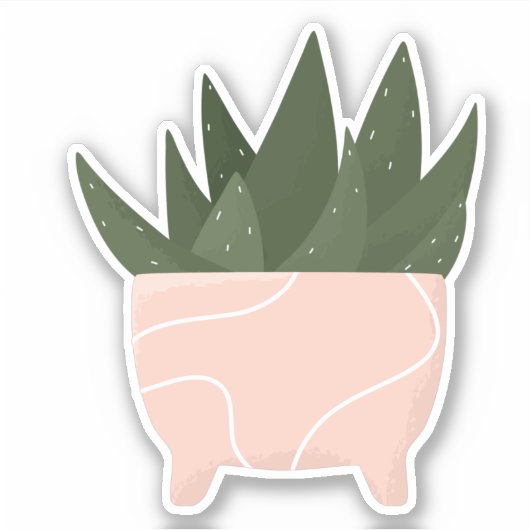 ピンクの鉢のグリーンの観葉植物の透明ステッカー シール (正面)