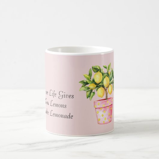 ピンクの鉢の黄色いレモンの植物 コーヒーマグカップ (中央)