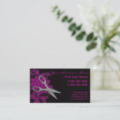 ピンクの銀のグリッター渦巻きヘアカットの名刺 名刺 (スタンド正面)