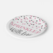 ピンクの銀の紙吹雪に愛を振りかけたもの ペーパープレート (アングル)