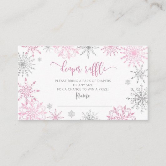 ピンクの銀の雪おむつラッフル エンクロージャーカード (正面)