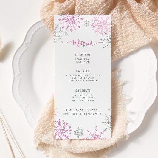 ピンクの銀の雪片ベビッエレガントブシャワー メニュー