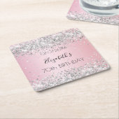 ピンクの銀名のエレガント誕生日 スクエアペーパーコースター (アングル)