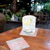 ピンクの銀名のエレガント誕生日 スクエアペーパーコースター