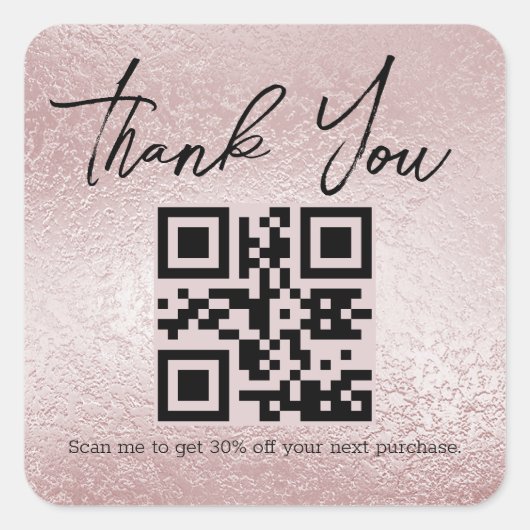 ピンクの銀感謝してい箔ビジネスqrコード スクエアシール (正面)