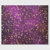 ピンクの銀河の背景に輝く金色の星 ラッピングペーパー (フラット)