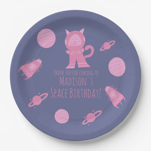 ピンクの銀河宇宙猫の誕生日 ペーパープレート (正面)