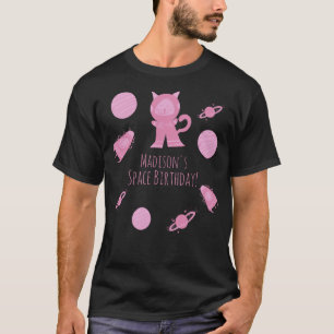 ピンクの銀河宇宙猫の誕生日 Tシャツ