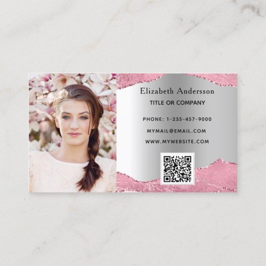 ピンクの銀瑪瑙の大理石QRコードの写真 名刺 (裏面)