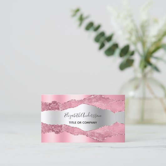 ピンクの銀瑪瑙の大理石QRコードの写真 名刺 (スタンド正面)