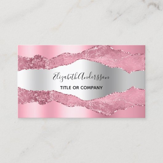 ピンクの銀瑪瑙の大理石QRコードの写真 名刺 (正面)