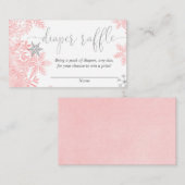 ピンクの銀色のスノーフレークの赤ちゃんシャワーオムツラッフル エンクロージャーカード (正面/裏面)