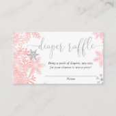 ピンクの銀色のスノーフレークの赤ちゃんシャワーオムツラッフル エンクロージャーカード (正面)