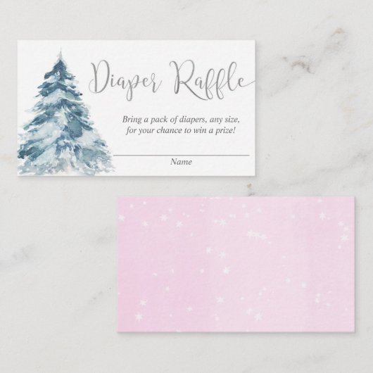 ピンクの銀色の冬の木の女の子おむつラッフルカード エンクロージャーカード (正面/裏面)