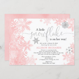 ピンクの銀色の雪片シャワー（メールベビーシャワー） 招待状