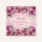 ピンクの銀花の名前のスクリプトエレガント ノートブック (正面)