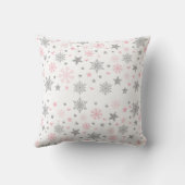 ピンクの銀製のグリッターの冬の雪片のクリスマスのプレゼント クッション (裏面)