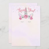 ピンクの銀製のユニコーンの顔のサンキューカード 招待状 (正面/裏面)