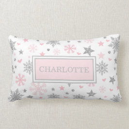 ピンクの銀製の冬の雪片の女の赤ちゃんの子供部屋 ランバークッション