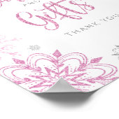 ピンクの銀雪の冬のカードとギフト ポスター (角)