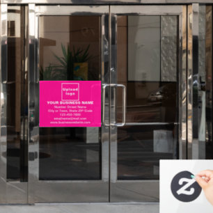 ピンクの長方形の窓の上にビジネスブランド ウィンドウサイン