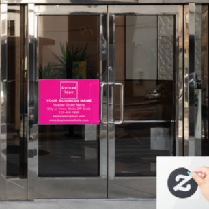 ピンクの長方形の窓ステッカーに貼られたビジネスブランド ウィンドウサイン