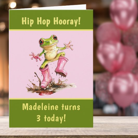 ピンクの長靴を履いたカエル 子供の誕生日 カード