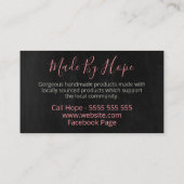 ピンクの開花が黒の手作り商品に 名刺 (裏面)