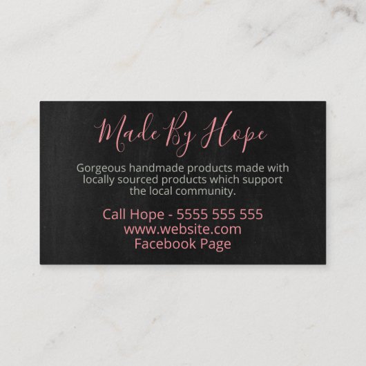 ピンクの開花が黒の手作り商品に 名刺 (裏面)