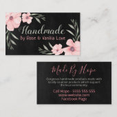 ピンクの開花が黒の手作り商品に 名刺 (正面/裏面)