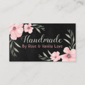 ピンクの開花が黒の手作り商品に 名刺 (正面)