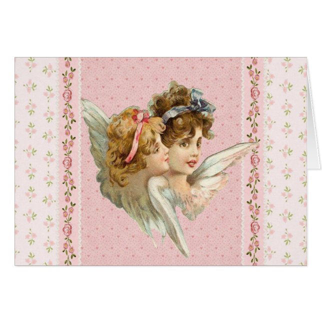 ピンクの開花した背景の天使 (正面横)