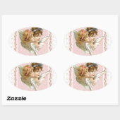 ピンクの開花した背景の天使 楕円形シール (シート)